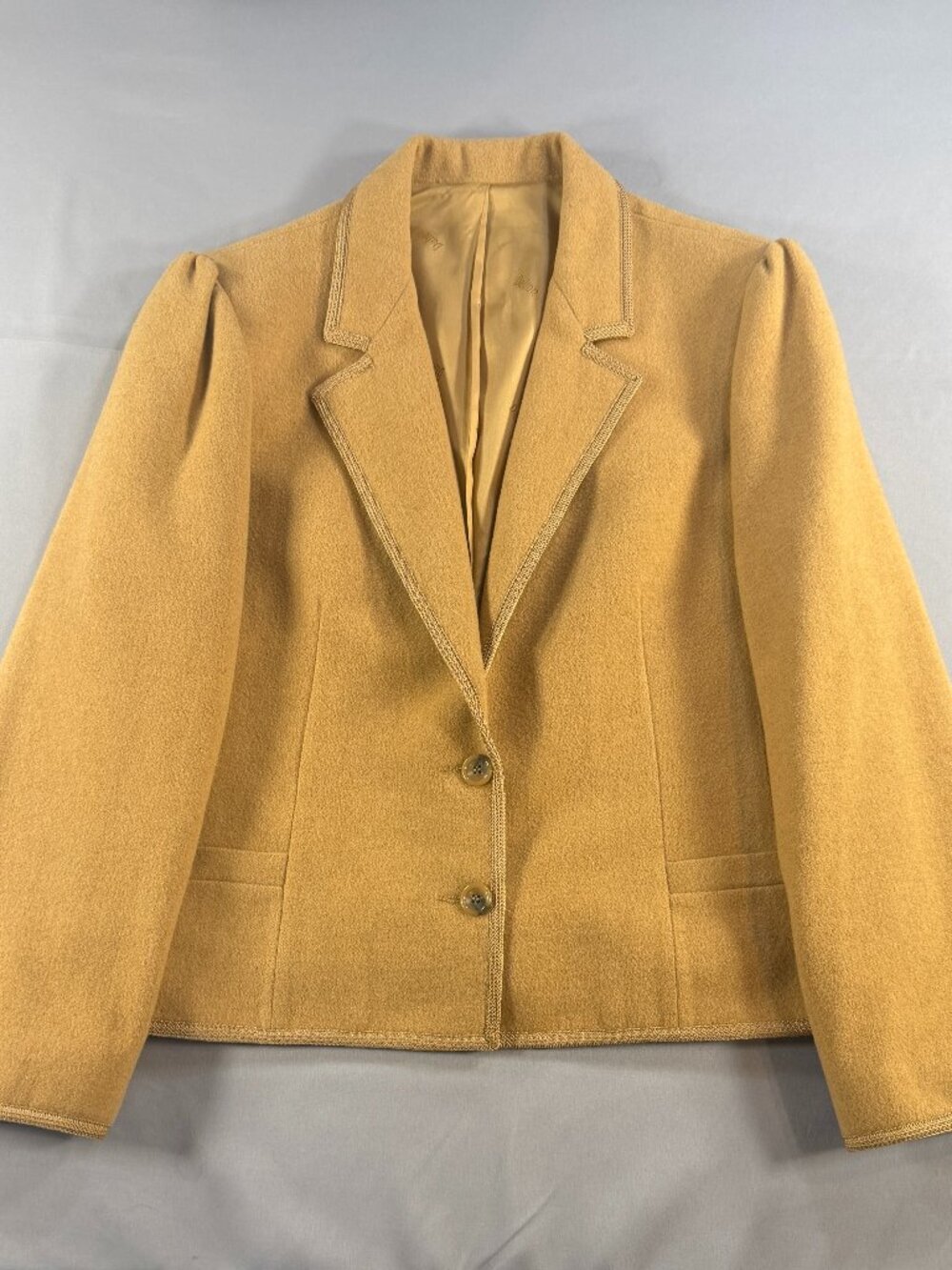 Vintage Dalton Wool Camel Hair Blazer Womens M Camel Tan Braided Trim USA